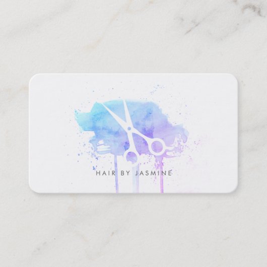 Carte De Visite coiffure moderne cheveux aquarelle bleu pourpre (Devant)