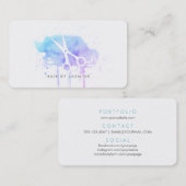 Carte De Visite coiffure moderne cheveux aquarelle bleu pourpre (Devant / Derrière)