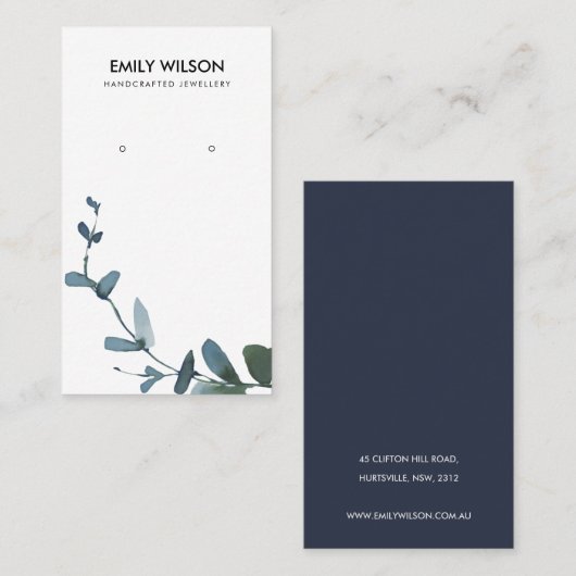 CARTE DE VISITE COIN BLEU VERT EUCALYPTUS FAUNA EARRING AFFICHAGE (Devant / Derrière)