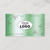 Carte De Visite Coins argentés avec logo vert brillant (Devant)