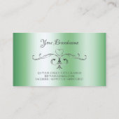Carte De Visite Coins argentés vert brillant orné avec initiales (Dos)