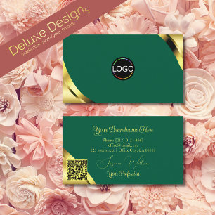 Carte De Visite Coins de Glamour Or sur Teal avec Logo et Code QR