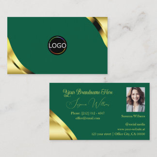 Carte De Visite Coins de Glamour Or sur Teal avec Logo et Photo