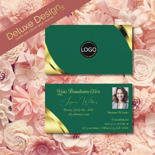 Carte De Visite Coins de Glamour Or sur Teal avec Logo et Photo