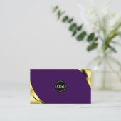 Carte De Visite Coins dorés scintillants sur fond violet avec code (Debout devant)