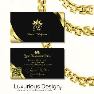 Carte De Visite Coins en or luxueux sur fond noir avec code QR mon