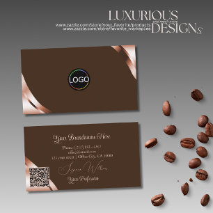 Carte De Visite Coins rose doré Café marron avec Logo QR Code