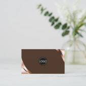 Carte De Visite Coins rose doré Café marron avec Logo QR Code (Debout devant)