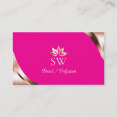 Carte De Visite Coins rose doré rose avec code QR monogramme (Devant)