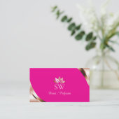 Carte De Visite Coins rose doré rose avec code QR monogramme (Debout devant)