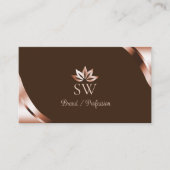 Carte De Visite Coins rose gold Café marron Monogramme QR Code (Devant)