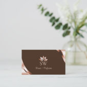 Carte De Visite Coins rose gold Café marron Monogramme QR Code (Debout devant)