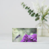 Carte De Visite Colibri aux dahlias violets (Debout devant)