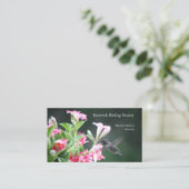 Carte De Visite Colibri en fleurs rouges et blanches (Debout devant)