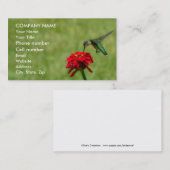 Carte De Visite Colibri et Zinnia rouge (Devant / Derrière)