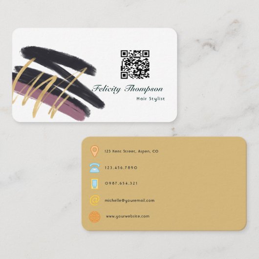 Carte De Visite Collage de coups de pinceau tendance Code QR (Devant / Derrière)