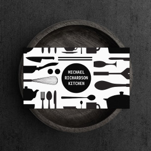 Carte De Visite Collage de cuisine noir/blanc avec logo noir