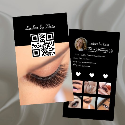 Carte De Visite Collage de photos de code QR de technicien de cils