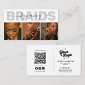 Carte De Visite Collage de photos moderne Logo Code QR de tresseus (Devant / Derrière)