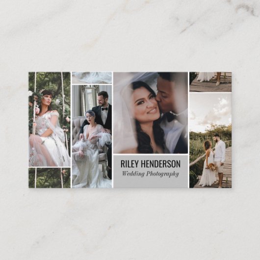 Carte De Visite Collage gris QR Code Photographie professionnelle (Devant)