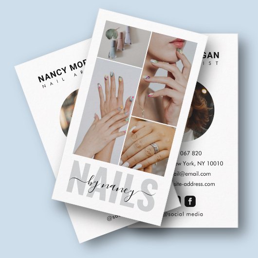 Carte De Visite Collage photo 4 typographie de script Nail Tech