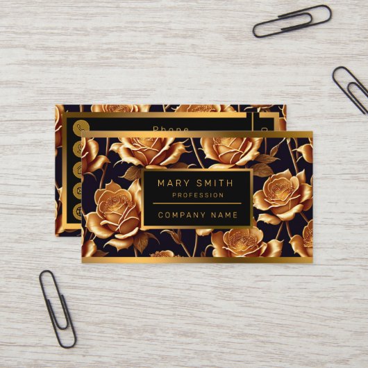 Carte De Visite Collection de Roses de luxe branché Boho Gold (Devant/Arrière en situation)