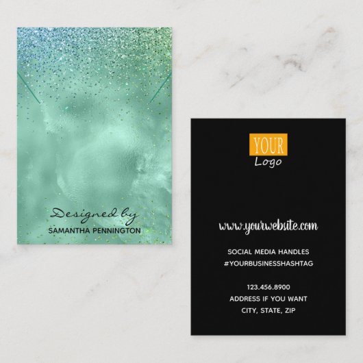 Carte De Visite Collier Afficher Parties scintillant Turquoise Fau (Devant / Derrière)
