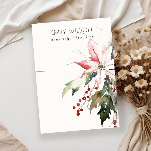 Carte De Visite Collier de feuillage de Noël doux Berry Poinsettia