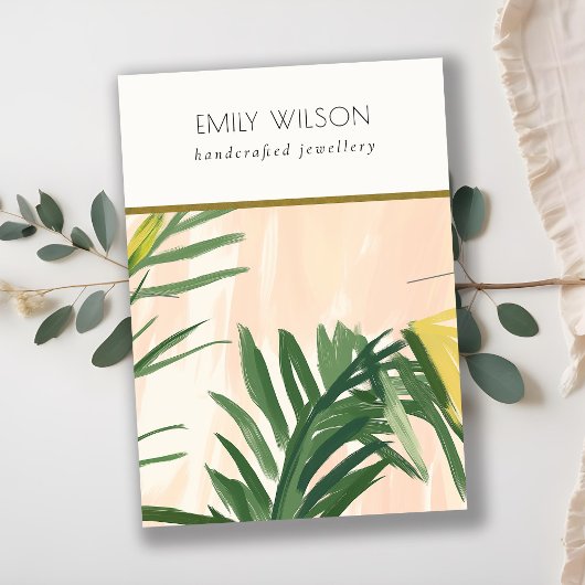 Carte De Visite Collier Feuille Boho Blush Green Tropical Palm