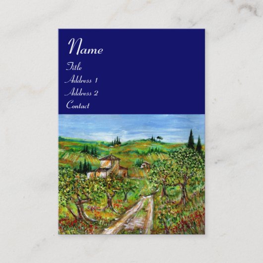 Carte De Visite COLLINES VERTES ET OLIVIERS PAYSAGE TOSCANE, Bleu (Devant)