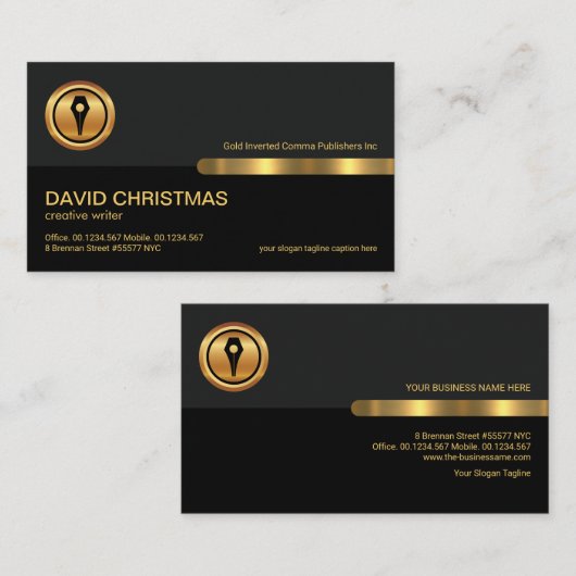 Carte De Visite Colonne noire grise Colonne dorée Stylo Nib Écriva (Devant / Derrière)