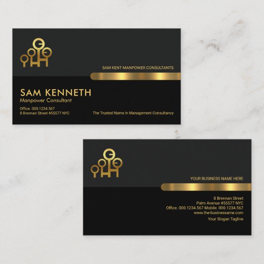 Carte De Visite Colonnes gris noir rétro Consultant en main-d'oeuv (Devant / Derrière)