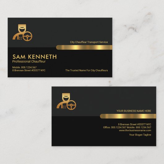 Carte De Visite Colonnes gris noir rétro Limo Chauffeur (Devant / Derrière)
