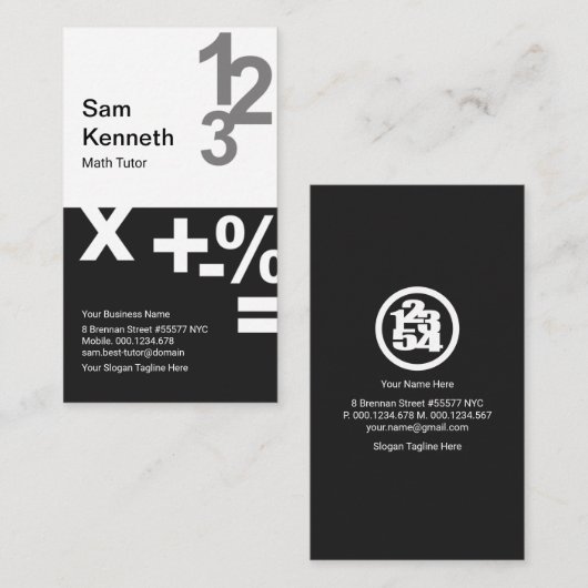 Carte De Visite Colonnes noires blanches Math Tutor en maths (Devant / Derrière)