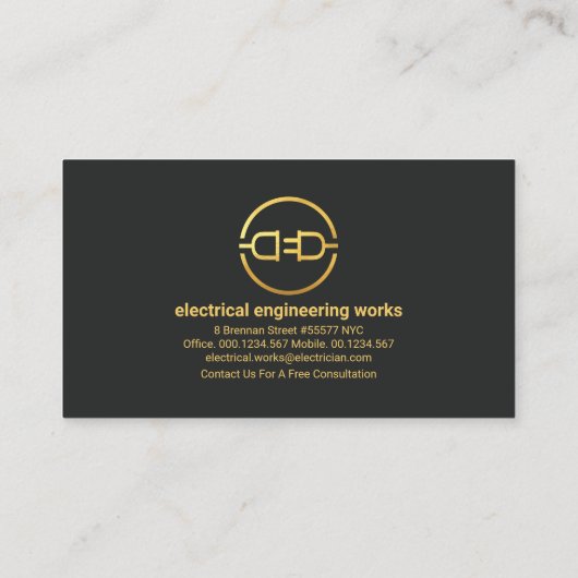 Carte De Visite Colonnes Noires Gris élégant Plug Électrique Or (Dos)