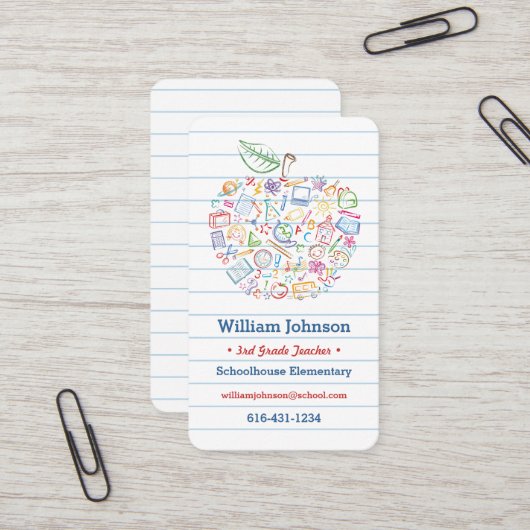Carte de visite coloré d'Apple de professeurs (Devant/Arrière en situation)