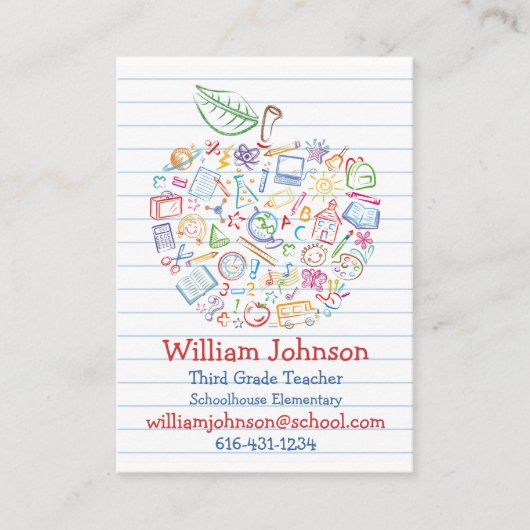 Carte de visite coloré d'Apple de professeurs (Devant)