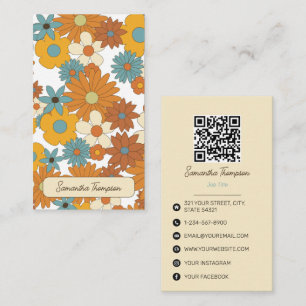 Carte De Visite Coloré Motif de fleurs rétro QR Code médias sociau