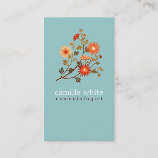 Carte De Visite Coloré Retro Orange et Rouge Floral (Devant)