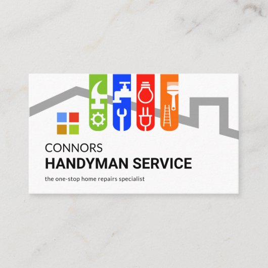 Carte De Visite Colorful Handyman Tools Tab On Roof (Devant)