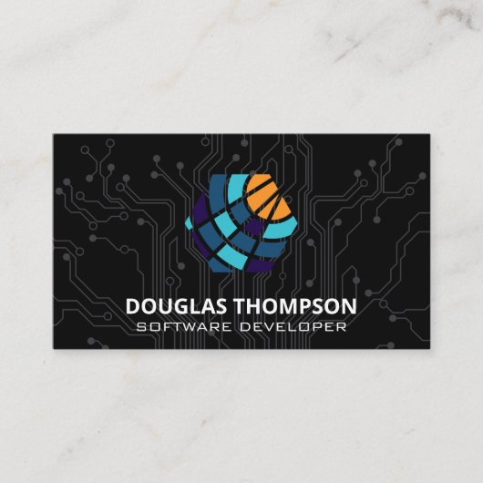 Carte De Visite Colorful Modern Tech Circuit Logo (Devant)