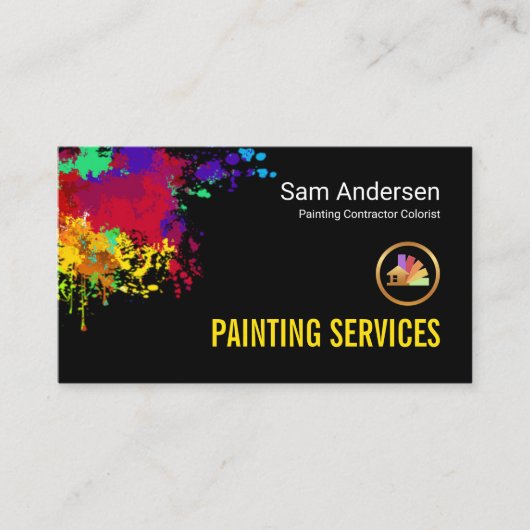 Carte De Visite Colorful Paint Splatter Home Painter Service (Devant)