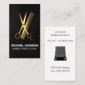 Carte De Visite Comb de ciseaux métalliques d'or | Texture en cuir (Devant / Derrière)