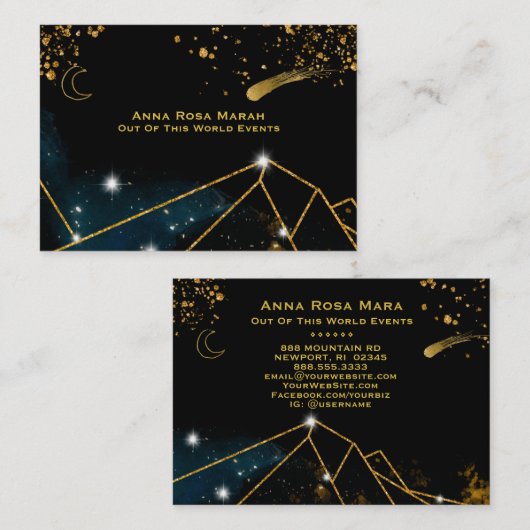 Carte De Visite *~* Comet Sacré Geometry Gold Parties scintillant  (Devant / Derrière)