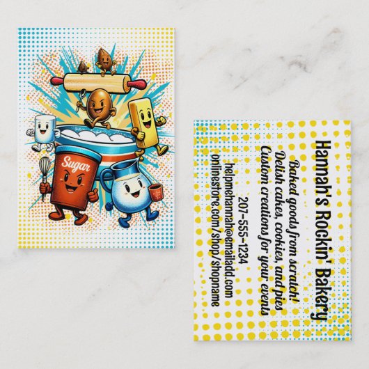 Carte De Visite Comic book hippie baking ingredients bakery (Devant / Derrière)