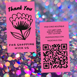 Carte De Visite COMMANDE DE FLEURS MINIMALES MERCI code QR Floral
