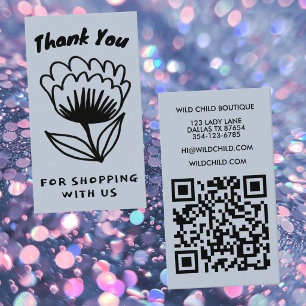 Carte De Visite COMMANDE DE FLEURS MINIMALES MERCI code QR Floral