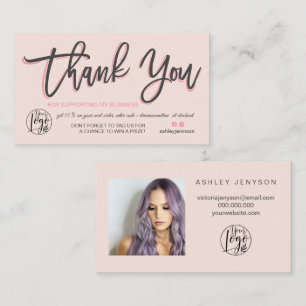 Carte De Visite Commande de logo photo de script rose pastel merci