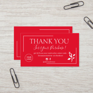 Carte De Visite Commande de script rouge moderne merci