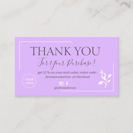 Carte De Visite Commande de script violet moderne merci entreprise (Devant)